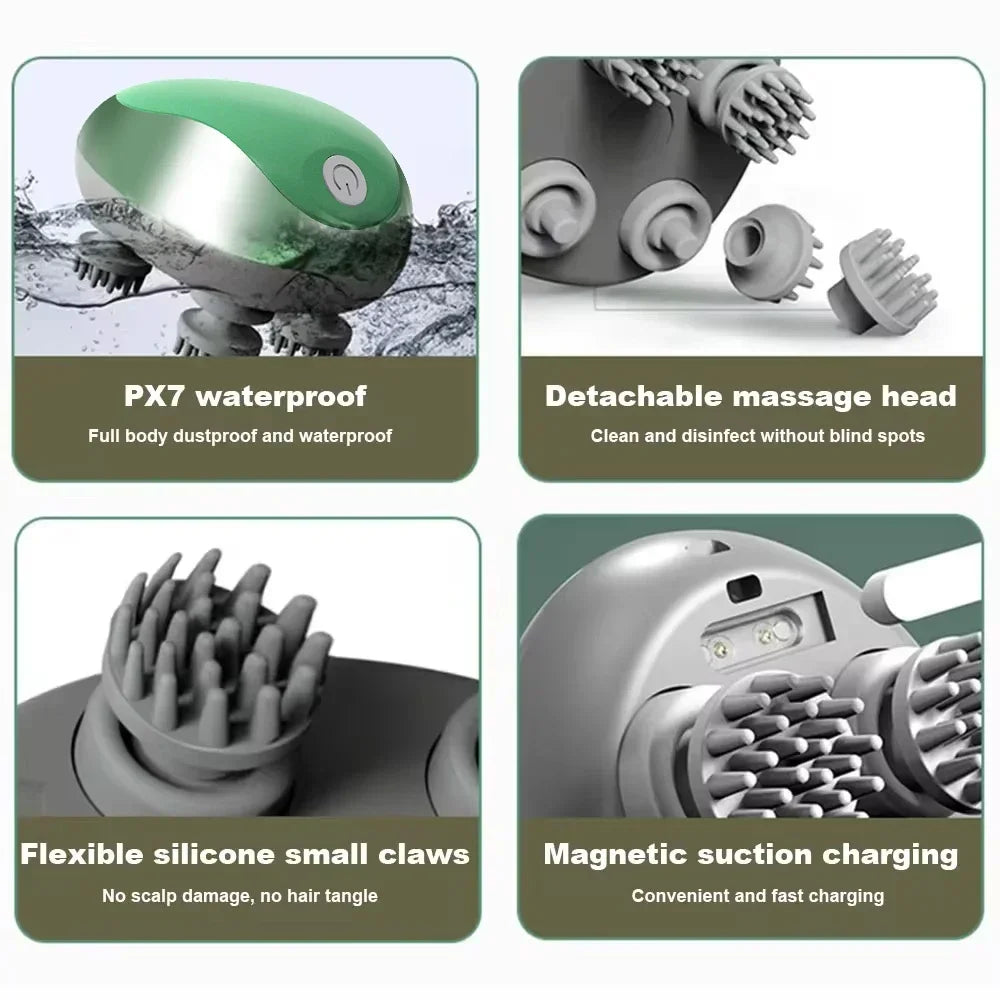 3D Waterproof Electric Head Massager Wireless Scalp Massage Promote Hair Growth Body Relax Massager Nourishes Hair Pet Supplies